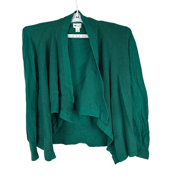 Stylus Womens XL Green Open Front Cardigan Sweater Black Elbow Patches Knit - Picture 1 of 12